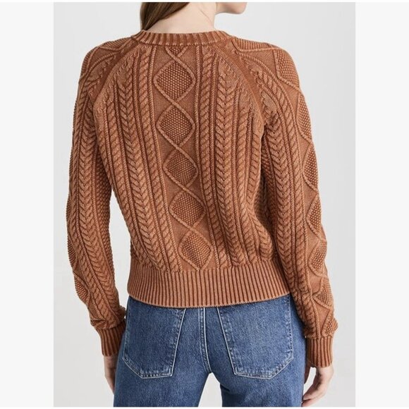 Faherty Sunwashed Cable Knit Cardigan Sweater Medium Women Brown Cotton Organic - Picture 2 of 12